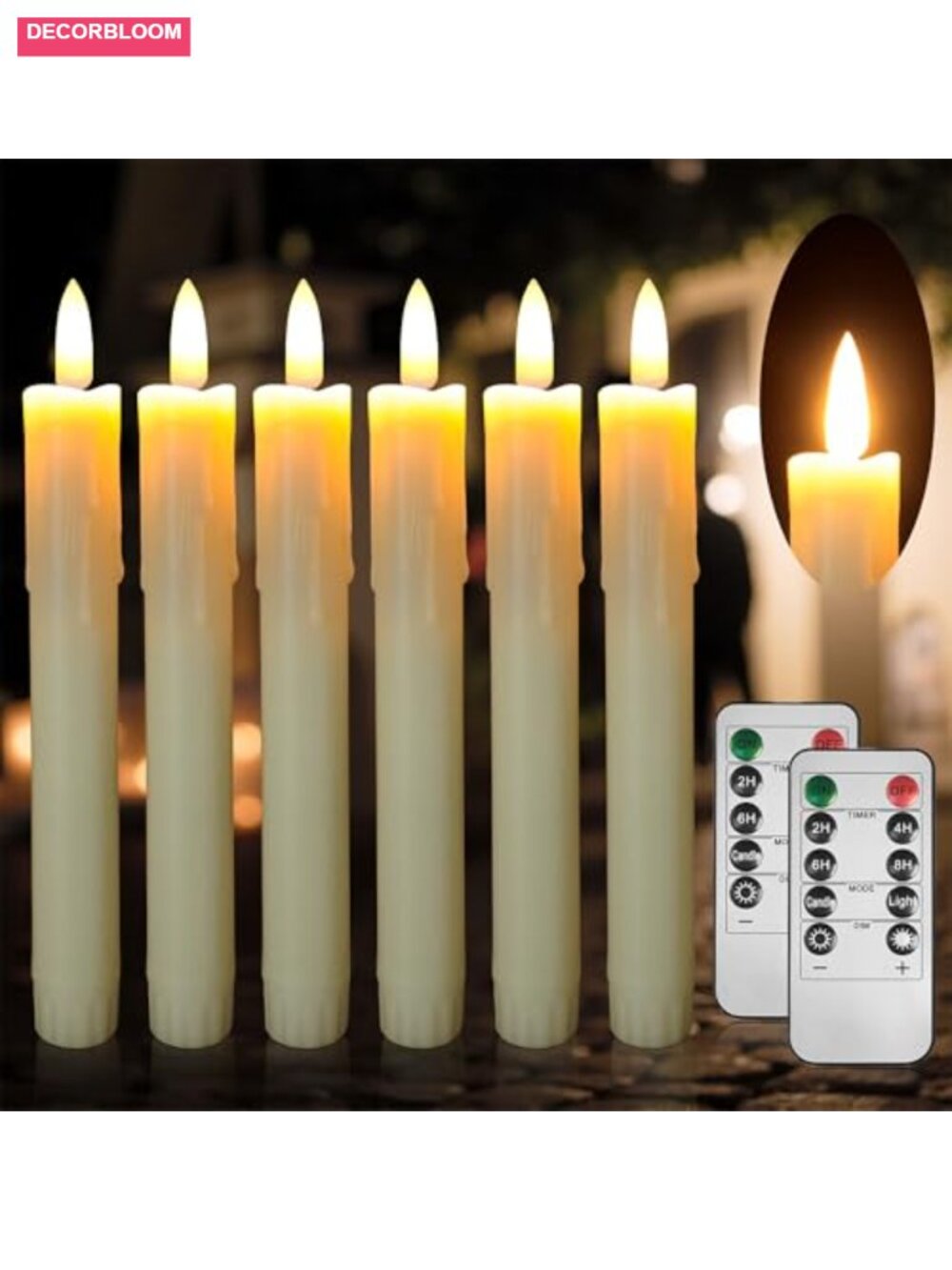 6.7 Inch LED Taper Candles Set of 6 Battery Operated Flameless with Remote